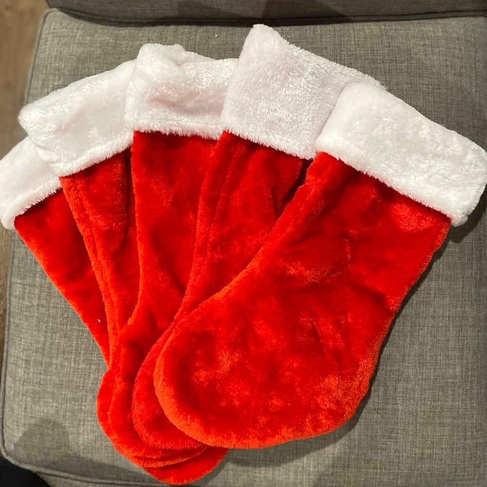 Set of 5 Red with White Fur Trim 18 inch Christmas stocking large traditional